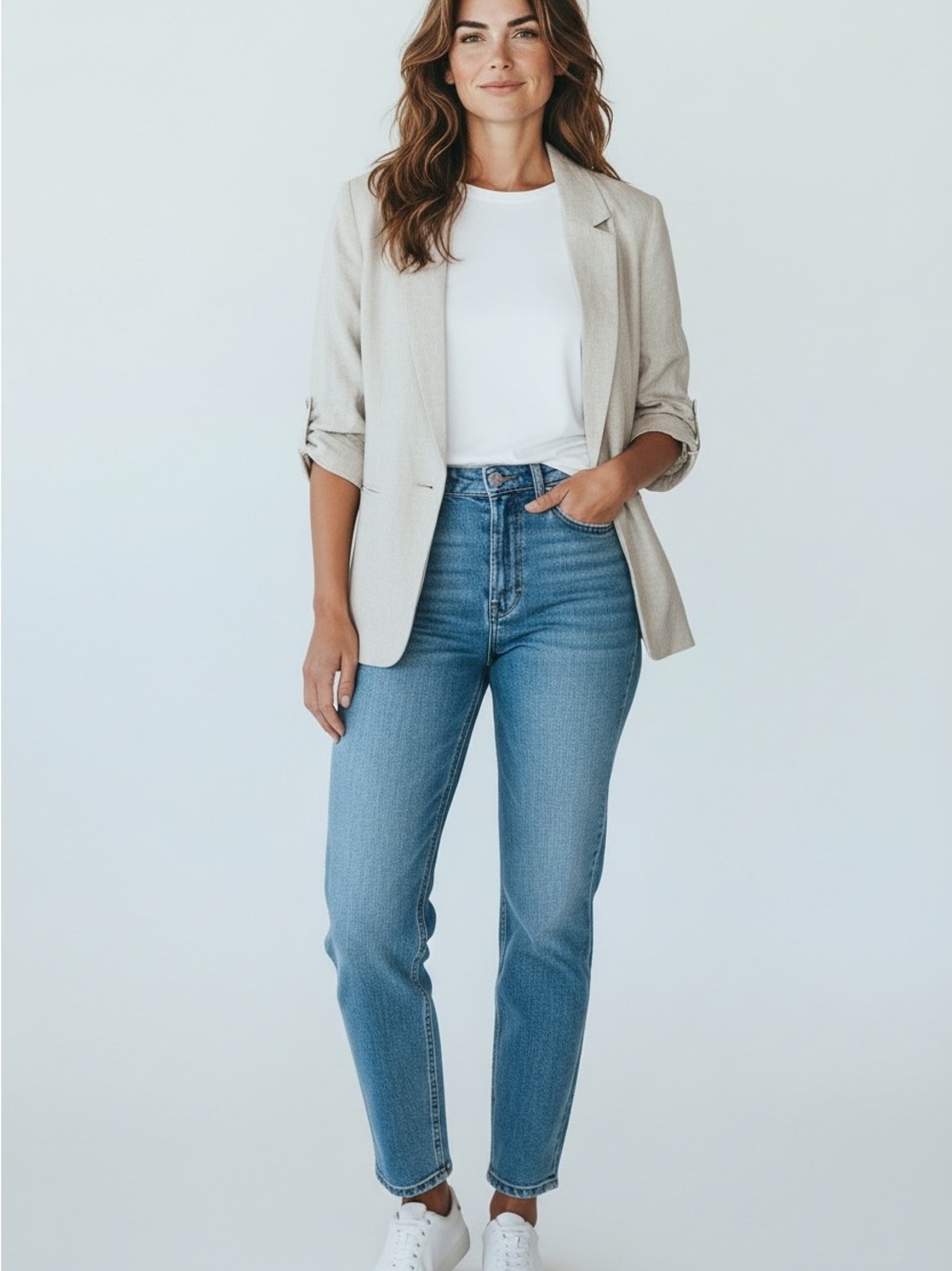 H&M Light Beige Blazer with Rolled Sleeves